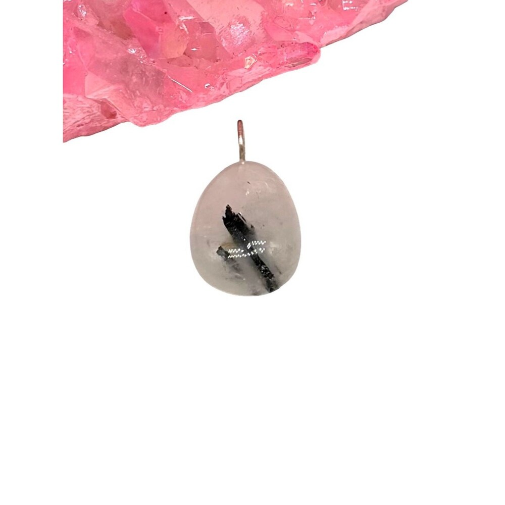 Rutilated Clear Quartz Necklace Pendant Black Tourmaline Rutile